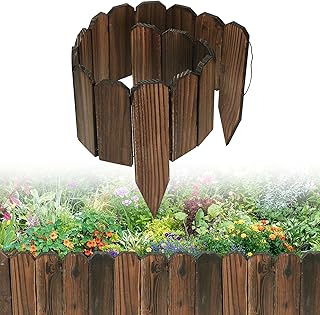 Rustic Pine Wood Landscape Edging - 3.9ft L x 8in H Garden Fence Border, Easy to Install Sturdy Wooden Planter Fencing for Yard Flower Bed Lawns Pathway Tree