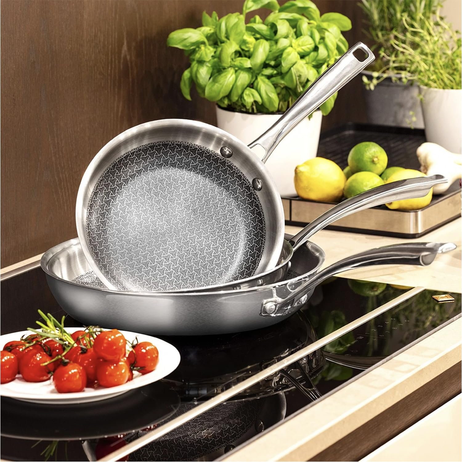 Tescoma 780569 Wok 28cm inox antiaderente, coperchio vetro, induzione