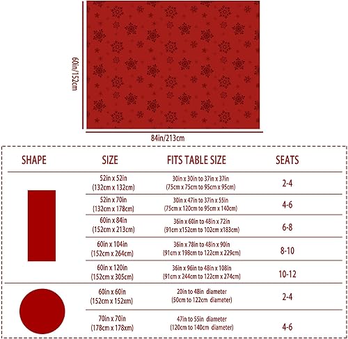 Miniatura 6 de Mantel de Navidad con diseño de copos de nieve, mantel rectangular de tela de damasco jacquard rojo para vacaciones, decoración de invierno de