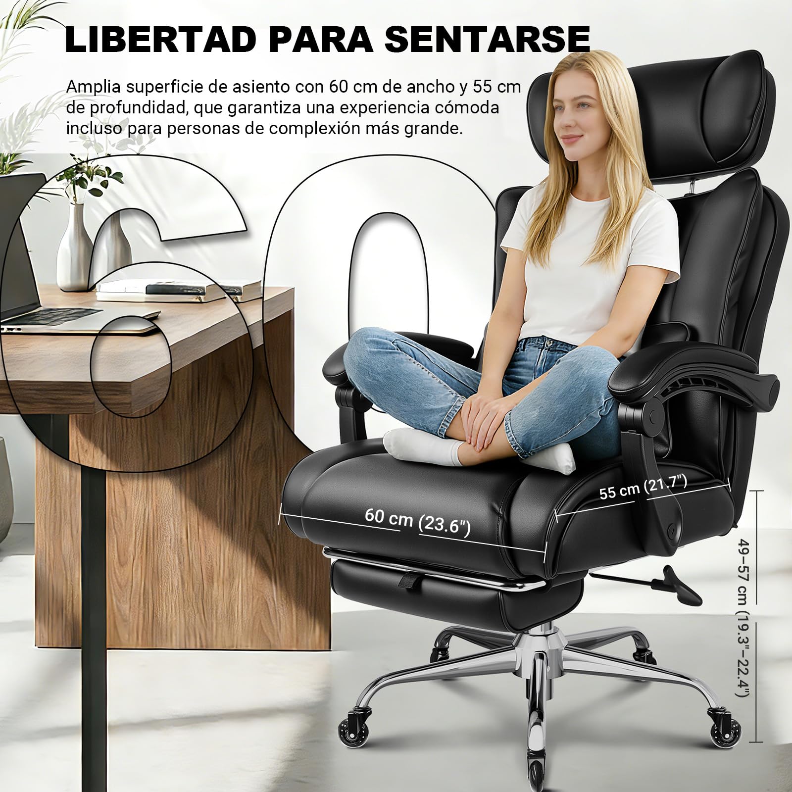 BASETBL Silla de Oficina XXL 220 kg con Ruedas Transparentes
