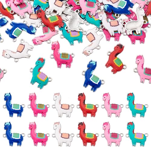 FASHEWELRY 100 dijes de aleación de esmalte de llama, dijes de eslabones de animales de metal, dijes de alpaca, colgantes para bricolaje, collares,
