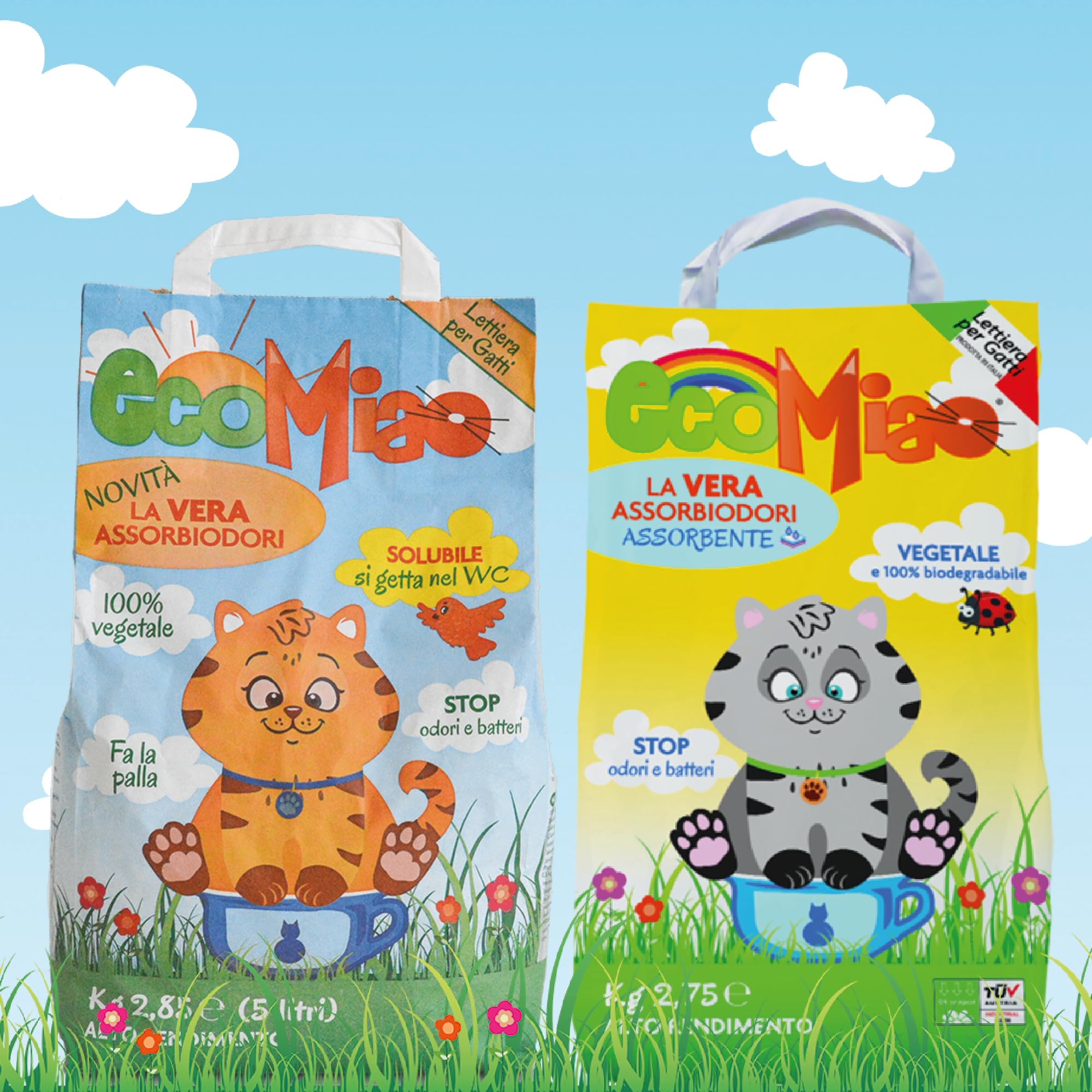 Lettiera gatti biodegradabile agglomerante | Sabbia 100% vegetale | elimina completamente il cattivo odore | Solubile si getta nel WC | Multipack (Classica, 5 X 5L)