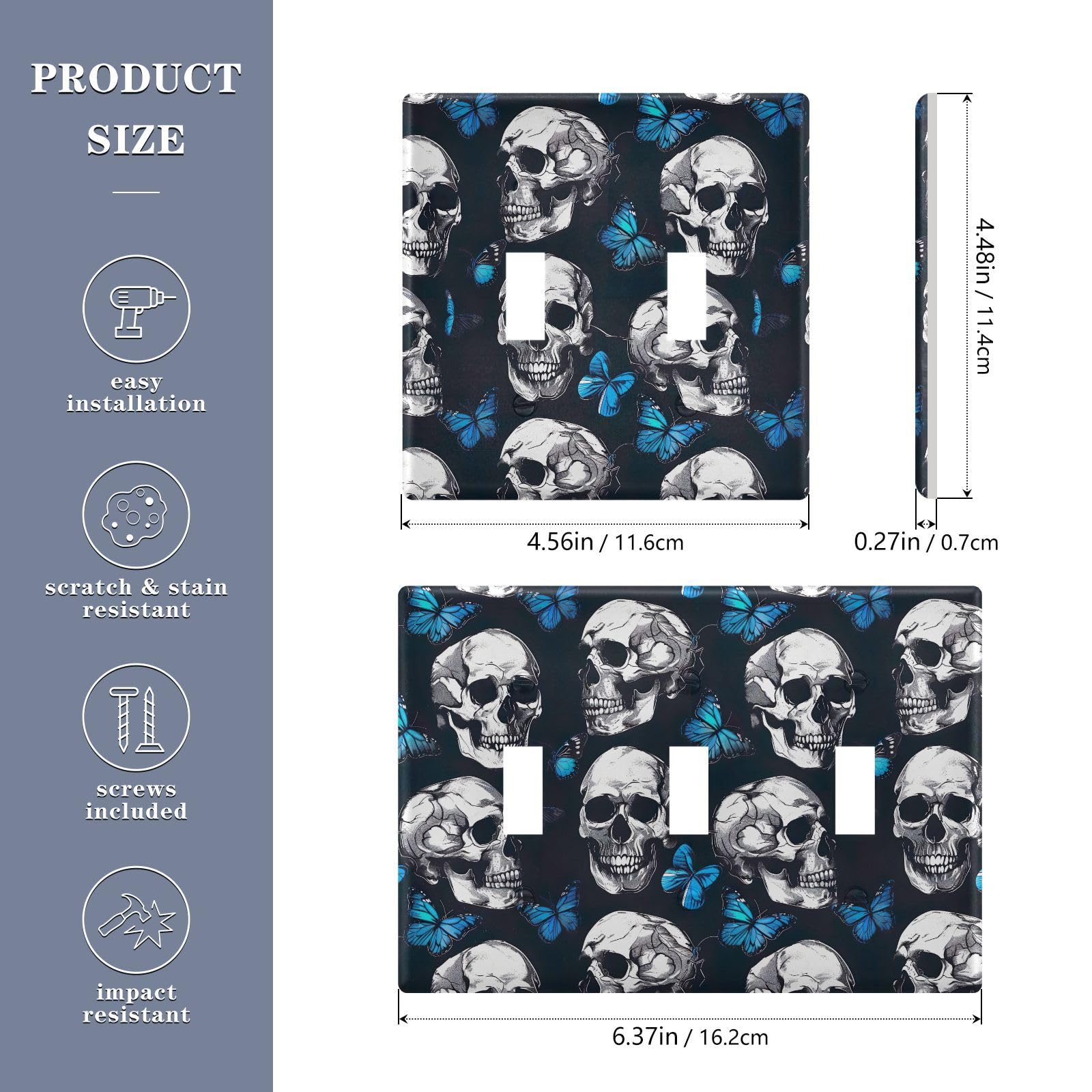 UMIRIKO Skulls Blue Butterfly Light Switch Cover Plate Covers Decorative Double Toggle Home Decor 202b5782