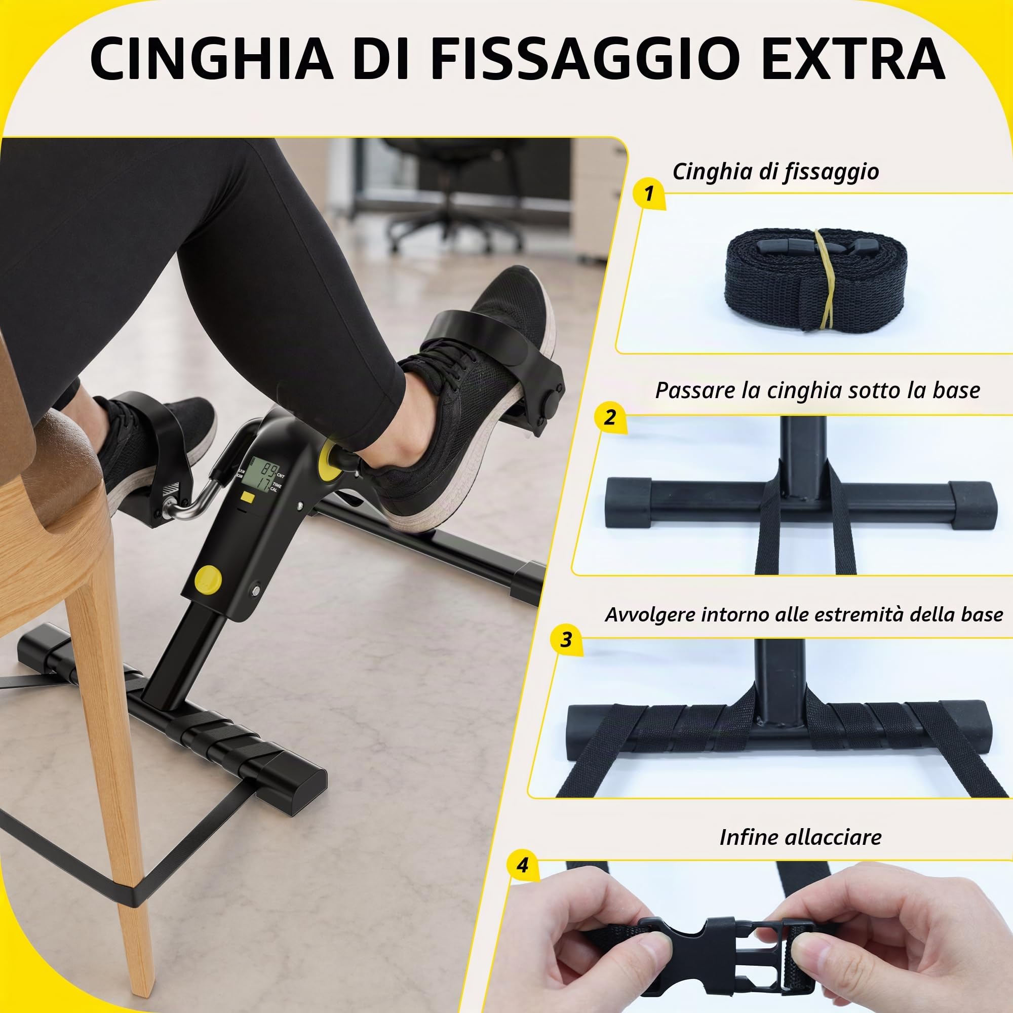 MOMODA Mini Cyclette Portatile per Esercizi sotto la scrivania con Display LCD per Braccia e Gambe