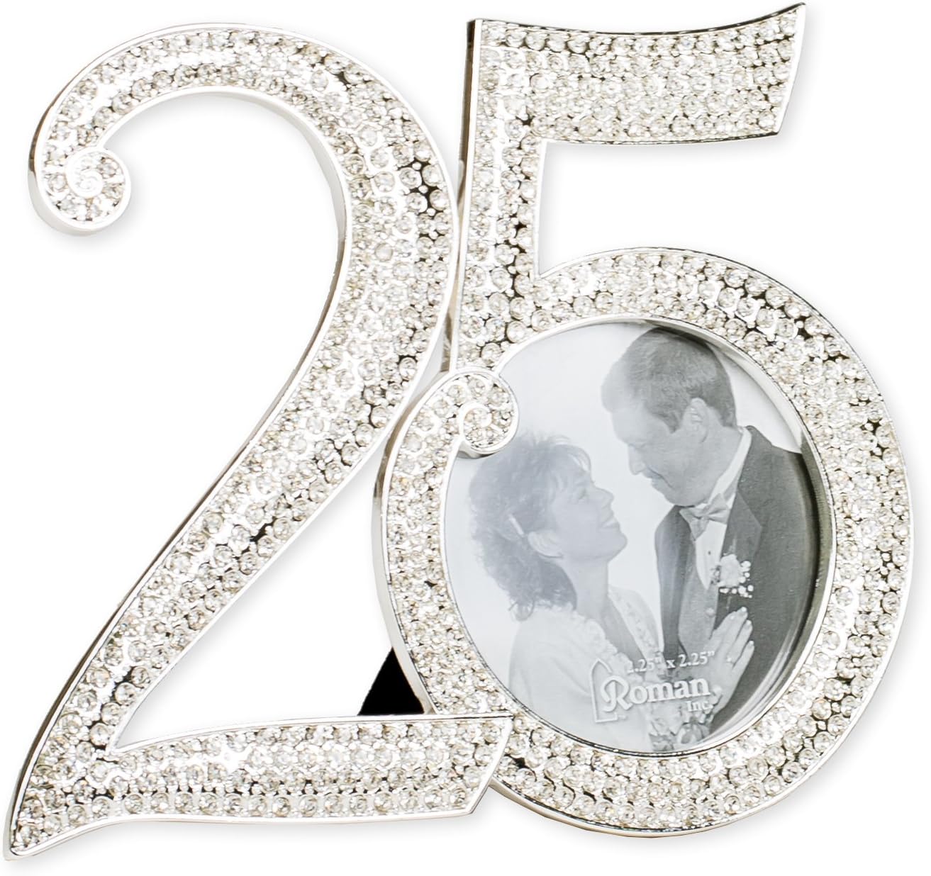Roman Giftware Inc., Caroline Collection, Wedding & Anniversary, 4.25" H 25TH Rhinestone Frame,Religious, Inspirational, Durable (5x1x4)