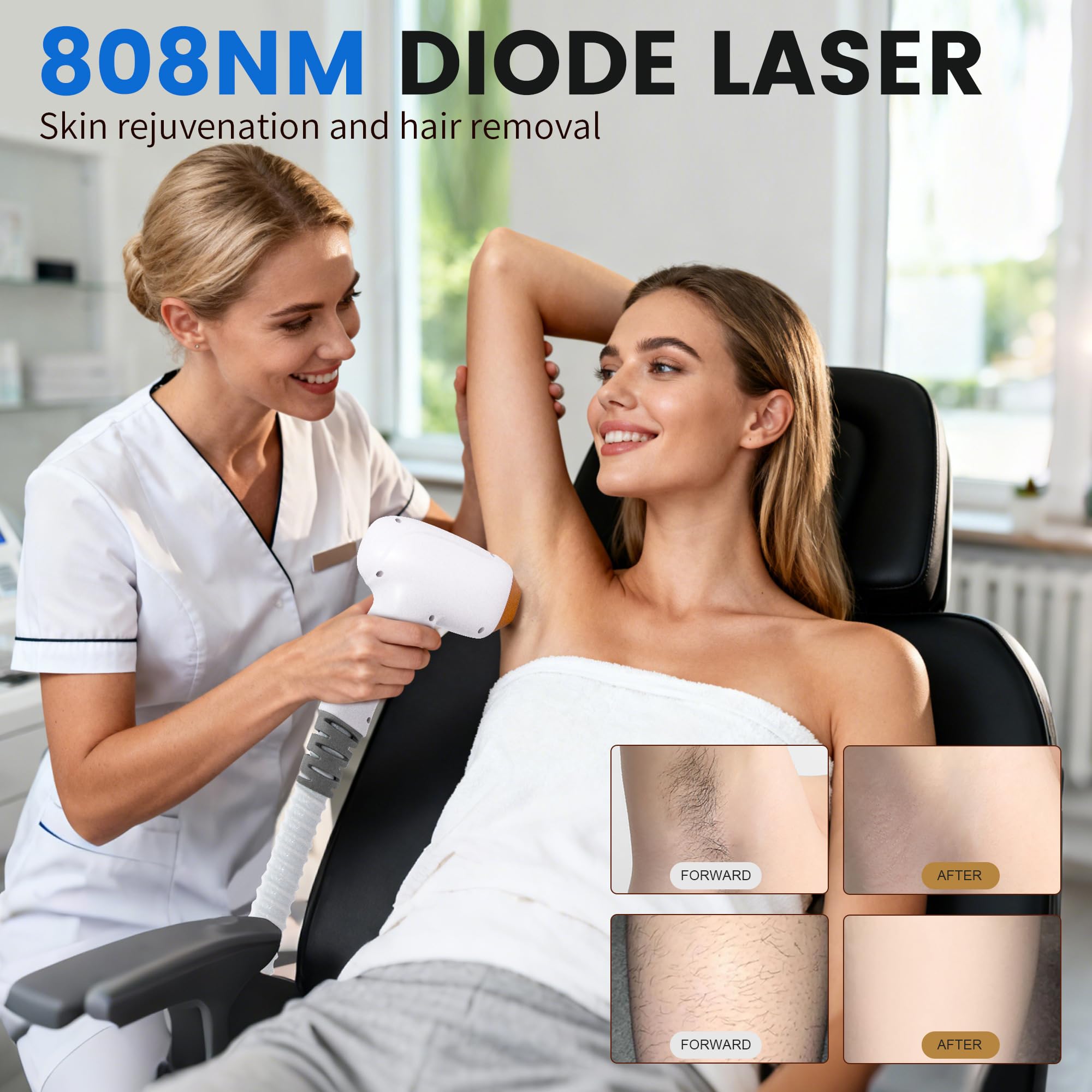 10 Bars, Depilatore Laser 808nm Professionale per Uso Domestico con Tecnologia Ice Cooling - Rimozione Permanente dei Peli, Indolore, 755nm+808nm+1064nm, per Viso, Corpo