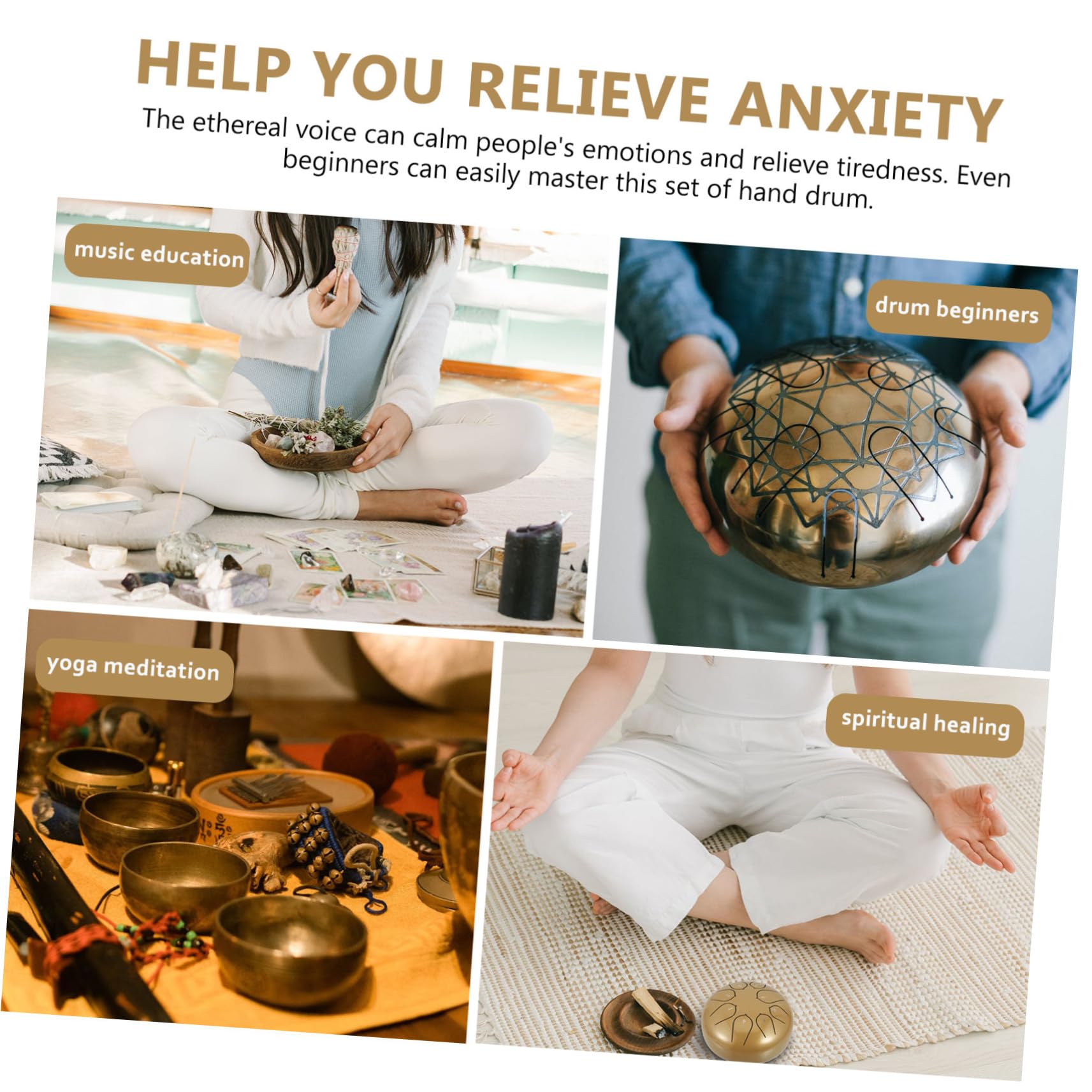 Yardwe Drum Percussion 8-tone Ethereal Hand Drum Set Music Education Tool Smooth Surface Golden