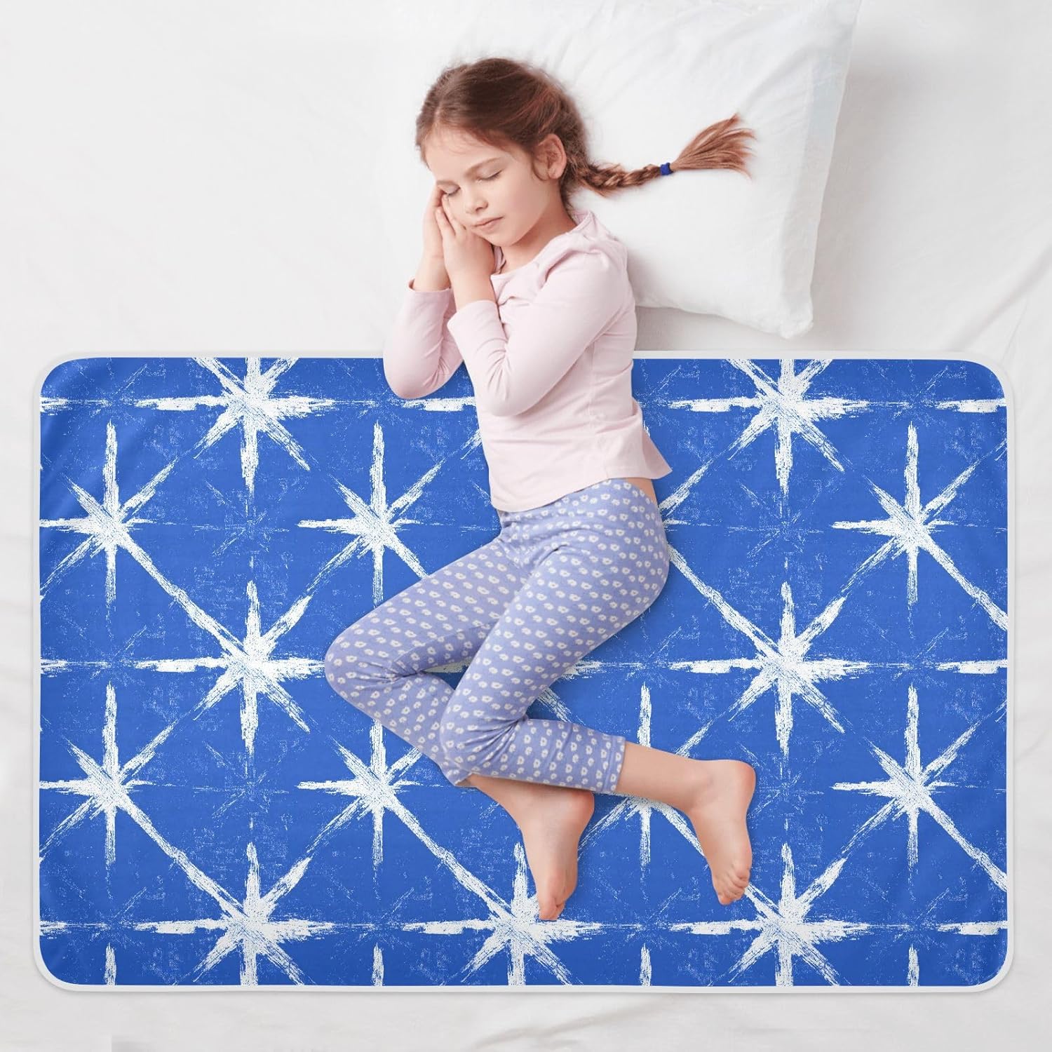 Retro Blue White Stars Extra Large Resuable Potty Training Pee Pad Waterproof Washable Potty Training Pads Machine Washable Incontinence Pads for Toddler Kids , 52" L x 34" W