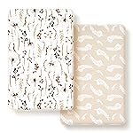 GRSSDER Stretchy Ultra Soft Jersey Knit Fitted Pack n Play Sheets Set 2 Pack, Neutral Portable/Mini Cribs Sheets, Fit Playards Mattress Pads Safe and Snug, Stylish Pretty Flora for Baby, Beige