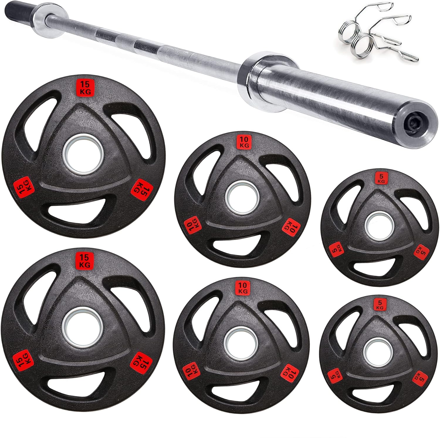 7ft Olympic Barbell Weight Set TriGrip Olympic Weight Plates 85kg