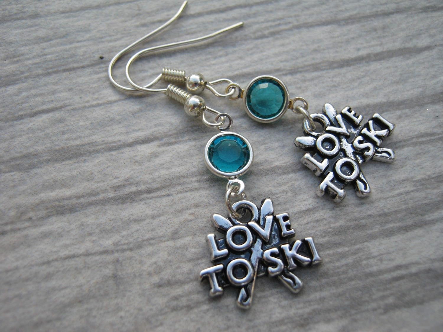 Love To Ski Birthstone Earrings, Personalized Skier Earrings, Athletic Jewelry, Skiing Gift