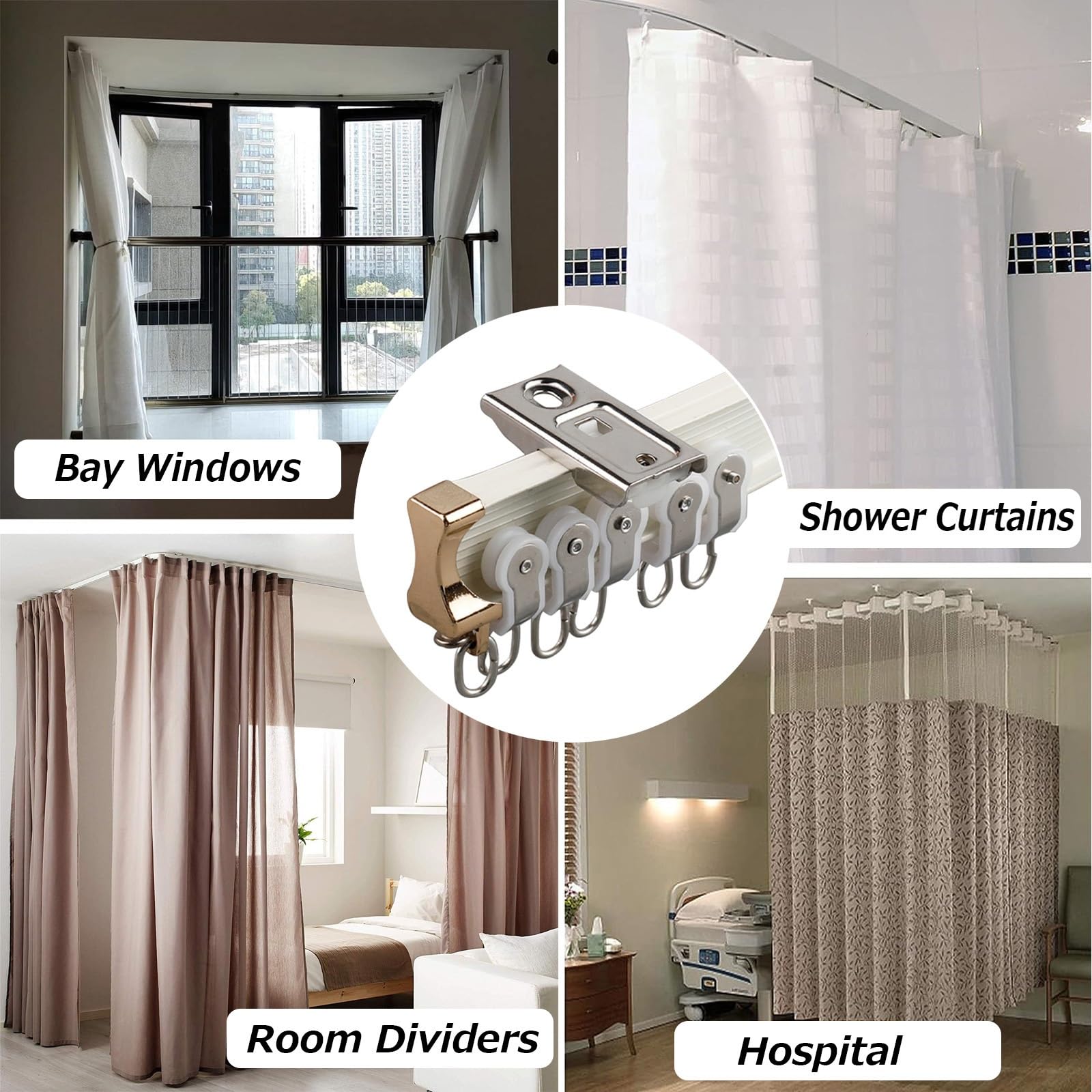 Rail de rideau incurvé en aluminium épais - Pour chambre à coucher, chambre à coucher, balcon, baie vitrée, poulie en forme de U, montage mural ou au plafond
