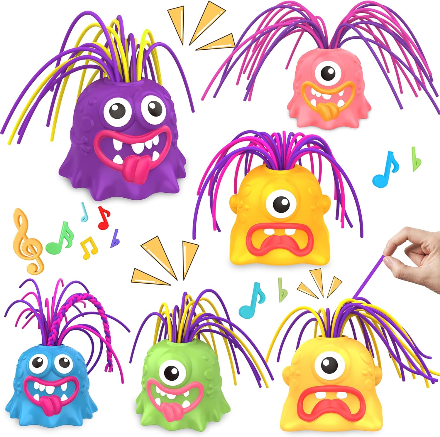 6 PCS Fun Hair Pulling Fidget Screaming Monster Toys, Anti Anxiety Toys and Venting Novelty Toys, Different Screams Made by Hair Pulling,Christmas for 3 4 5 6 7+ Kids Teens Boys Girls Gifts hair pulling toys 6 pcs