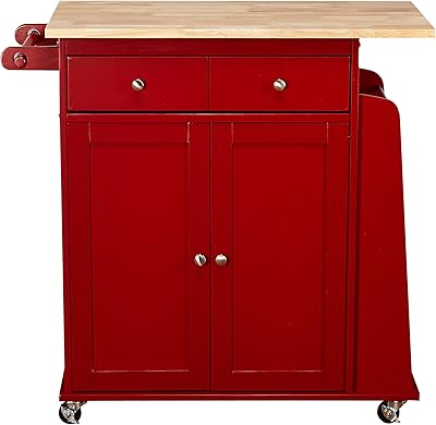 Amazon Com Target Marketing Systems Sonoma Collection Two Toned Rolling Kitchen Cart With Drawer Cabinet And Spice Rack Red Natural Kitchen Islands Carts