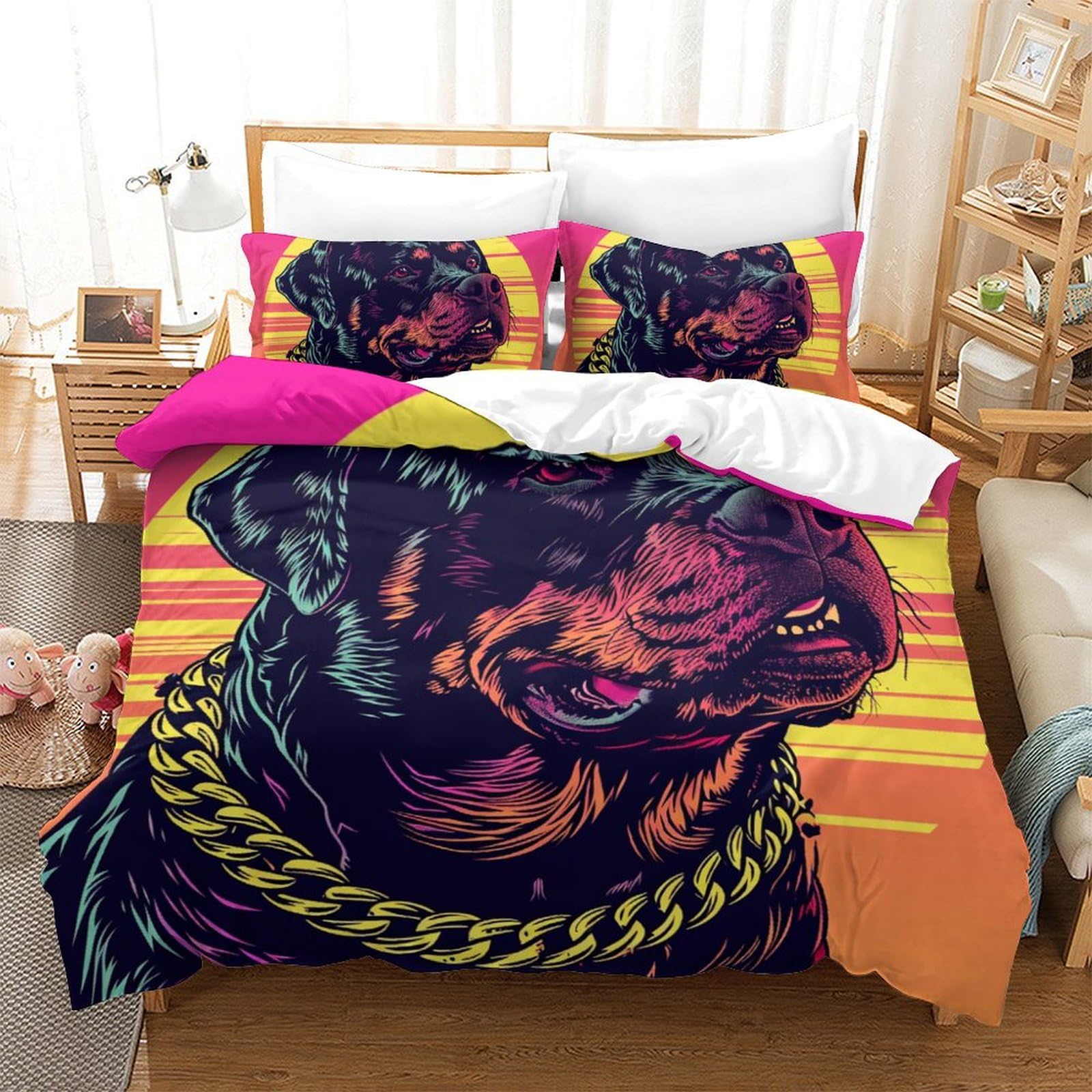 Parure de lit anti-plis et facile à laver en microfile 3D motif chien Rowena 220x240cm