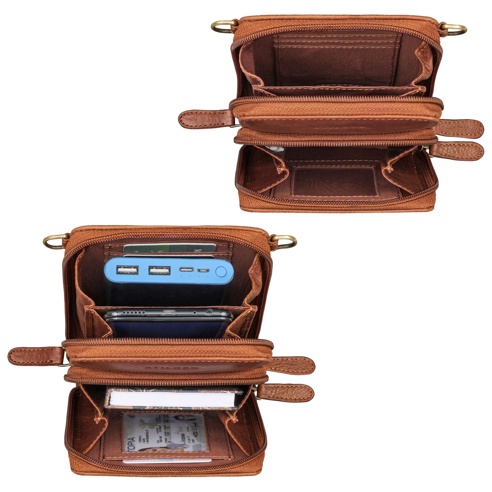 STILORD Payton Handytasche mit Geldbörse zum Umhängen Leder Tasche Brusttasche Brustbeutel Handy Umhängetasche Geldbeutel mit Handyfach für Damen und Herren aus echtem Leder Farbe:Arona - braun