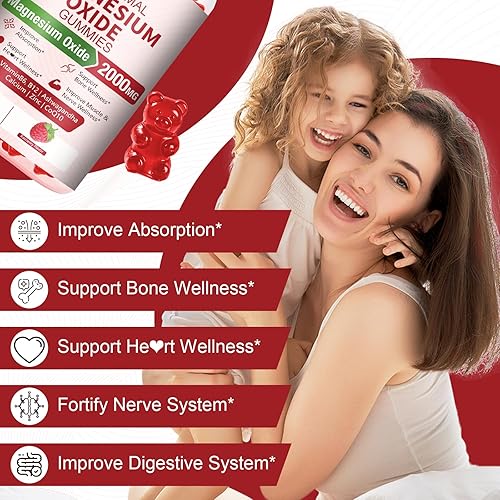 Miniatura 4 de Paquete de 2 gomitas liposomales de óxido de magnesio de 2000 mg (420 mg de magnesio), suplemento masticable para mujeres y hombres, soporte