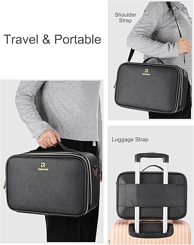 Miniatura 6 de Relavel Bolsa de maquillaje con espejo iluminado, estuche de maquillaje, bolsas de cosméticos de viaje, organizador de cepillos, caja de