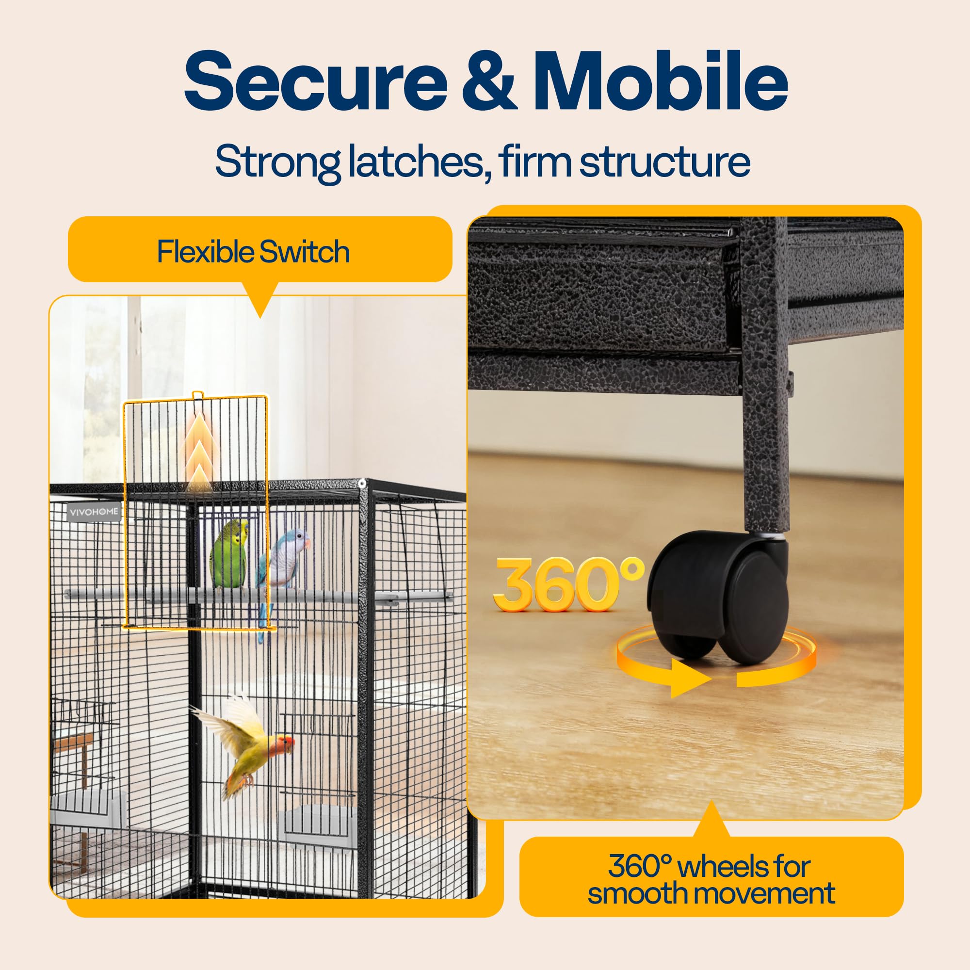 VIVOHOME 30 Inch Height Wrought Iron Bird Cage with Rolling Stand for Conures Lovebirds Cockatiels Finches, Black