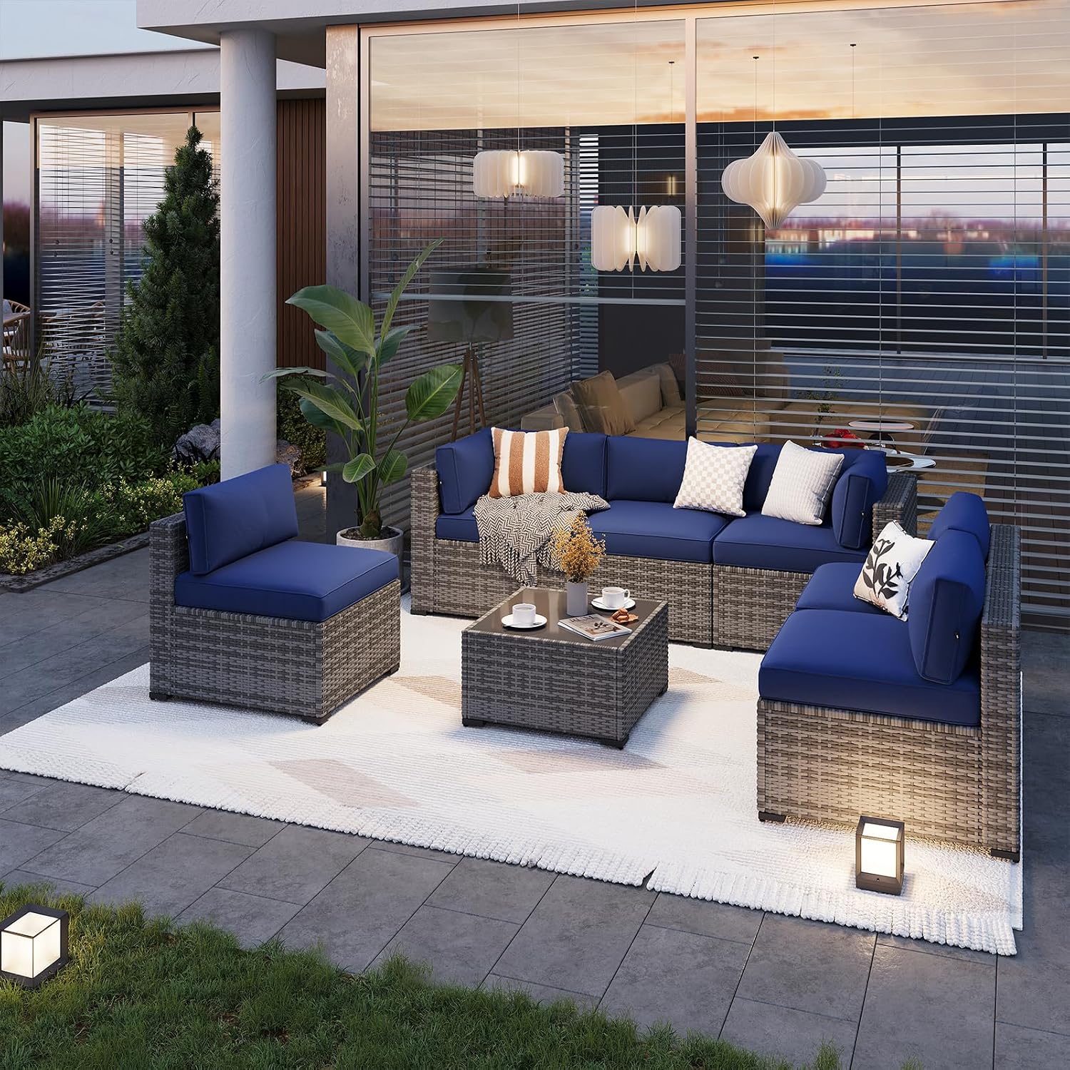  Patio Furniture Sets, 7-Piece Outdoor Patio Furniture with Thick Cushions, Wicker Outdoor Conversation Set Sectional Sofa for Backyard, Poolside, Garden thumbnail
