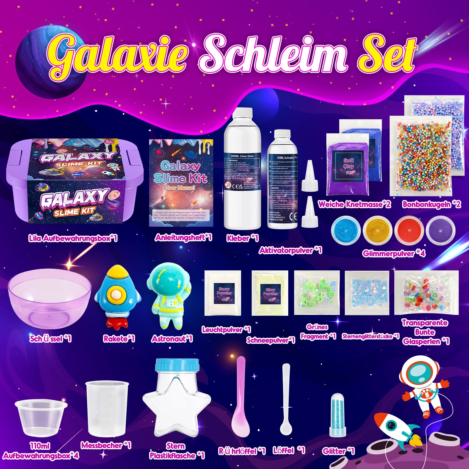 iKidiki Schleim Selber Machen Set, Geschenk Mädchen 6 7 8 9 10 11 12 Jahre Galaxy Slime Set Junge 6-12 Jahre Geschenkideen Schleim Kinder Spielzeug ab 6-12 Jahre Jungen Geburtstagsgeschenk für Mädchen