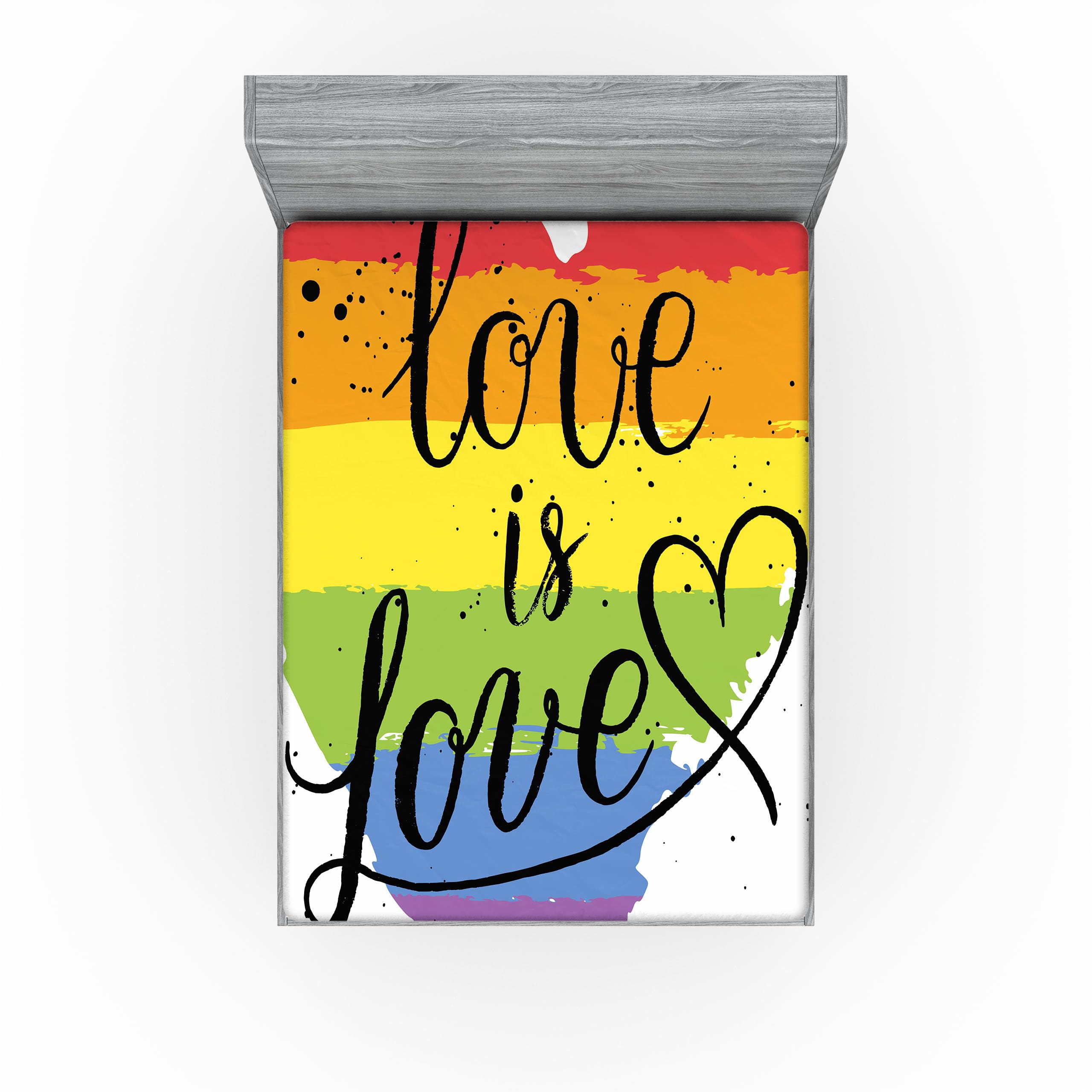 Ambesonne Pride 2 Pack Fitted Sheet, Love is Love Art LGBT, Bed Cover All-Round Elastic Deep Pockets 2 Pieces, Package Contains 2 Full Size Fitted Sheets, Red Black