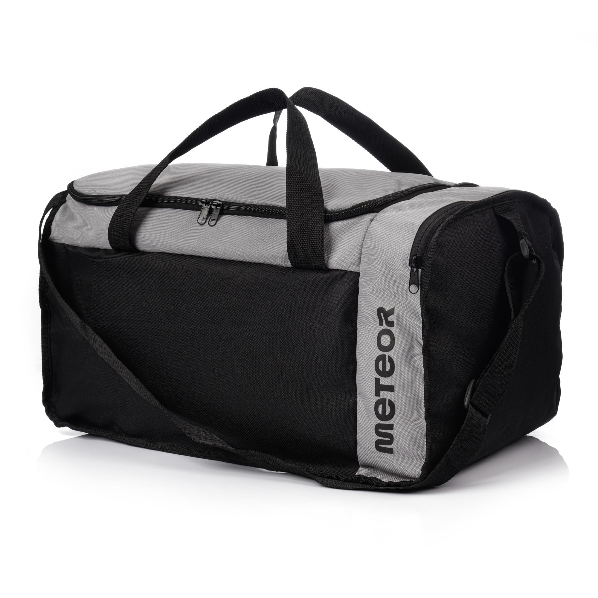 Meteor - Sports Duffel Bag – Cabin Size Travel Holdall for Gym – Lightweight PE Bag with Shoulder Strap & Shoe Pocket – Shoulder Bag - Gym Accessories – Black/Grey - 40 L