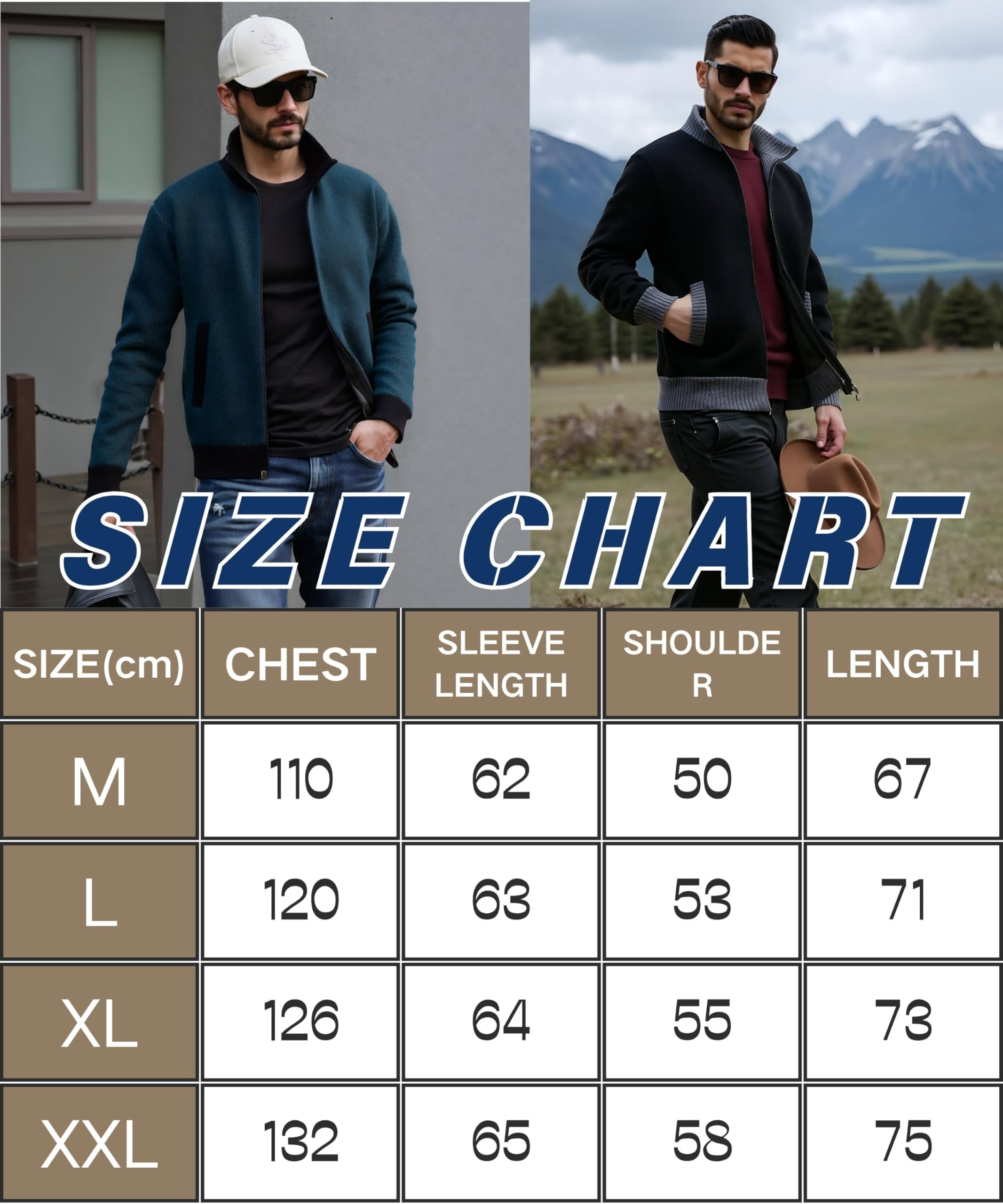 Chaqueta de Cuello Alto Slim Fit Cárdigan Hombre Mangas Largas Cremallera Forro Polar Invierno