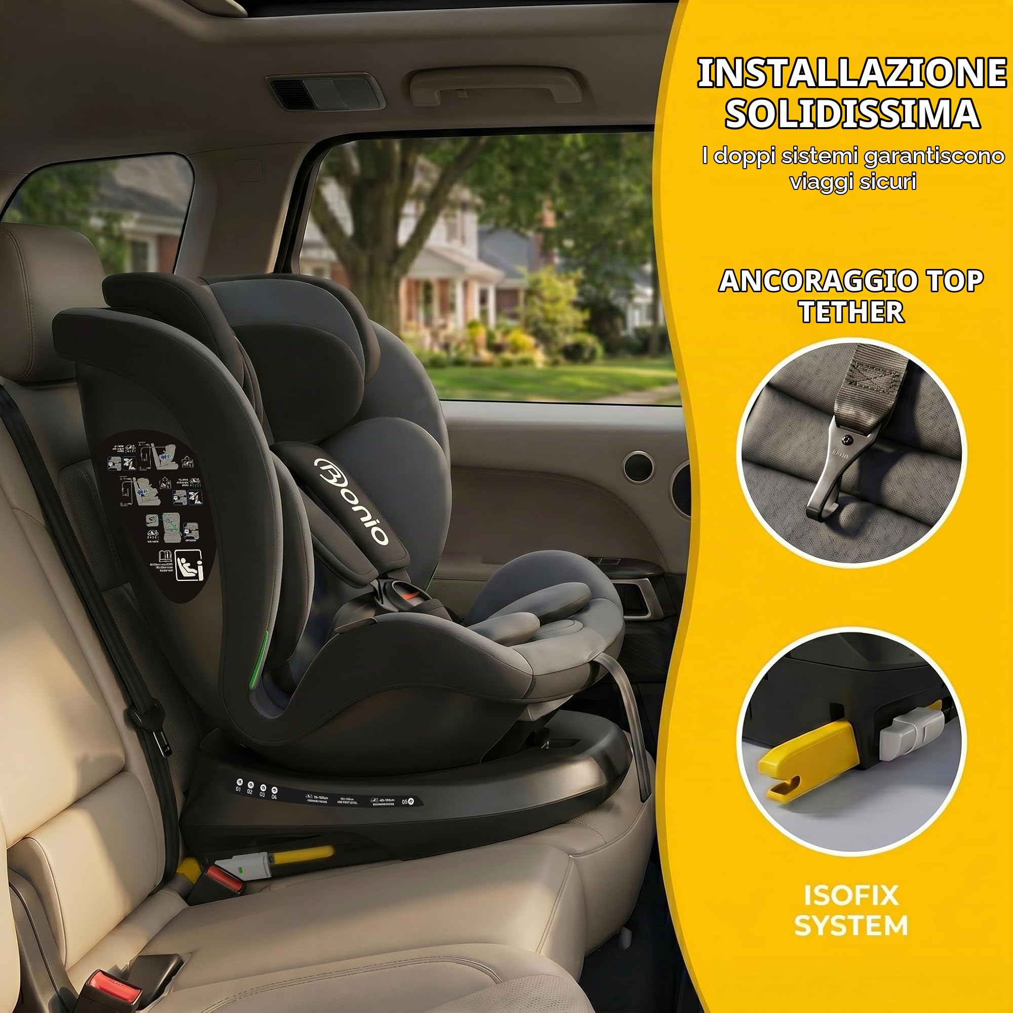 Bonio I-Size 360 Girevole Seggiolino Auto con ISOFIX, 40-150cm