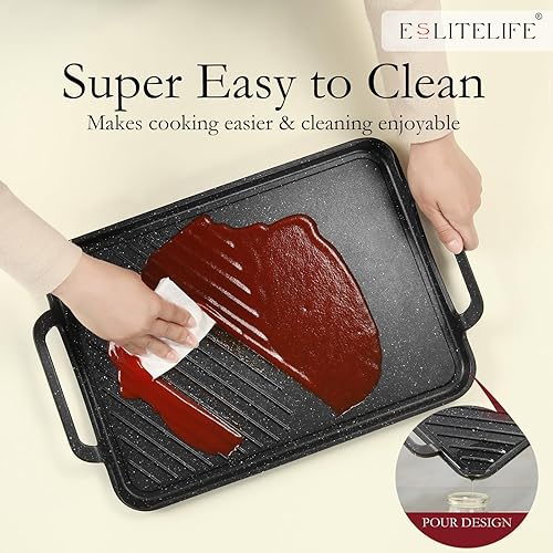 Miniatura 7 de ESLITE LIFE Sartén antiadherente de 11 x 17 pulgadas para cocinar en interiores y exteriores, versátil sartén grande de inducción 2 en 1 para