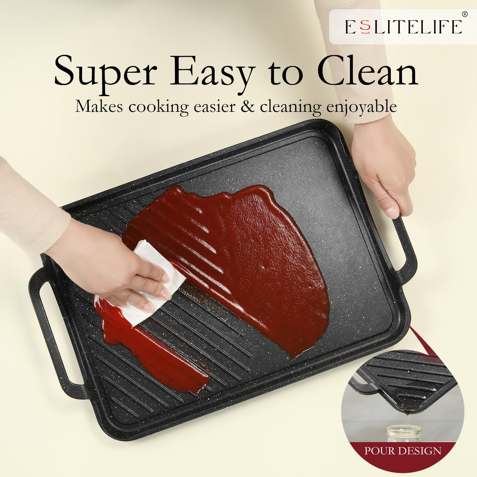 Sartén antiadherente de 11 x 17 pulgadas para cocinar en interiores y exteriores, versátil sartén grande de inducción 2 en 1 para estufas, sin PFOA, color negro 7