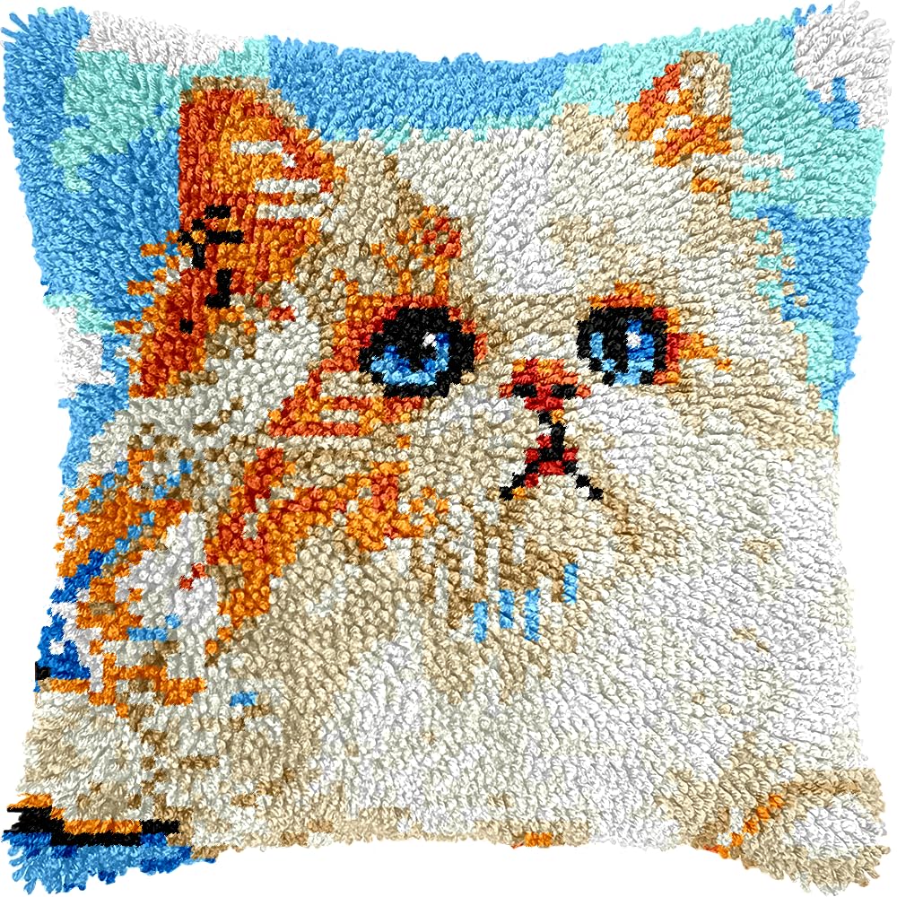 LingxiCreation DIY Latch Hook Kits Pillowcase Cute Cat