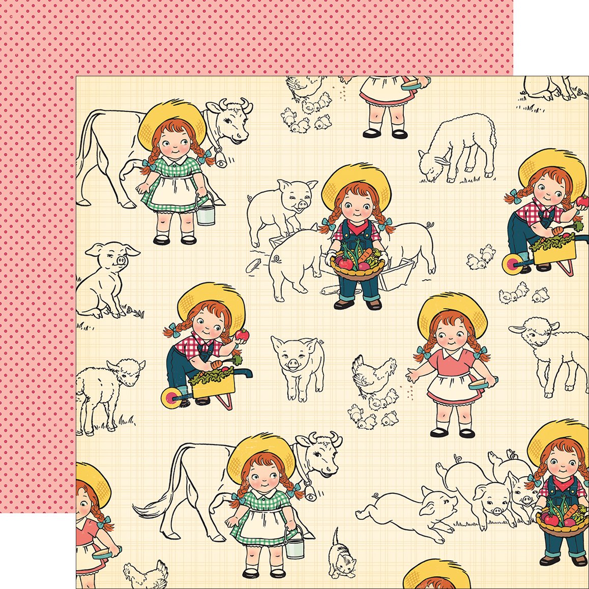 October Afternoon Farm Girl Double-Sided Cardstock 12"X12"-Milk Pail 25 per pack