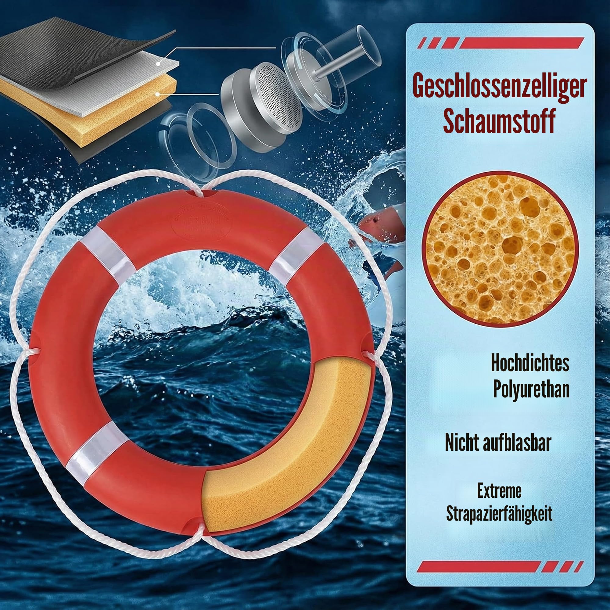 72 cm Boots Rettungsringe Rettungsring mit schwimmendem lebensrettendem Seil, 30 m Set, professioneller Wurfring, Rettungsschwimmer