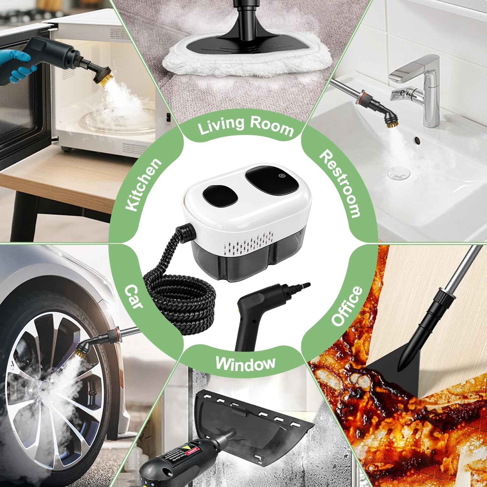 Dampfreiniger Handgerät, Dampfreiniger, 1400ML Wassertank, Tragbarer Steam Cleaner, Multifunktions Dampfreiniger für Alles, Schnellheiz-Dampfreiniger für Auto, Küche, Badezimmer, Fliesen, Fenstern