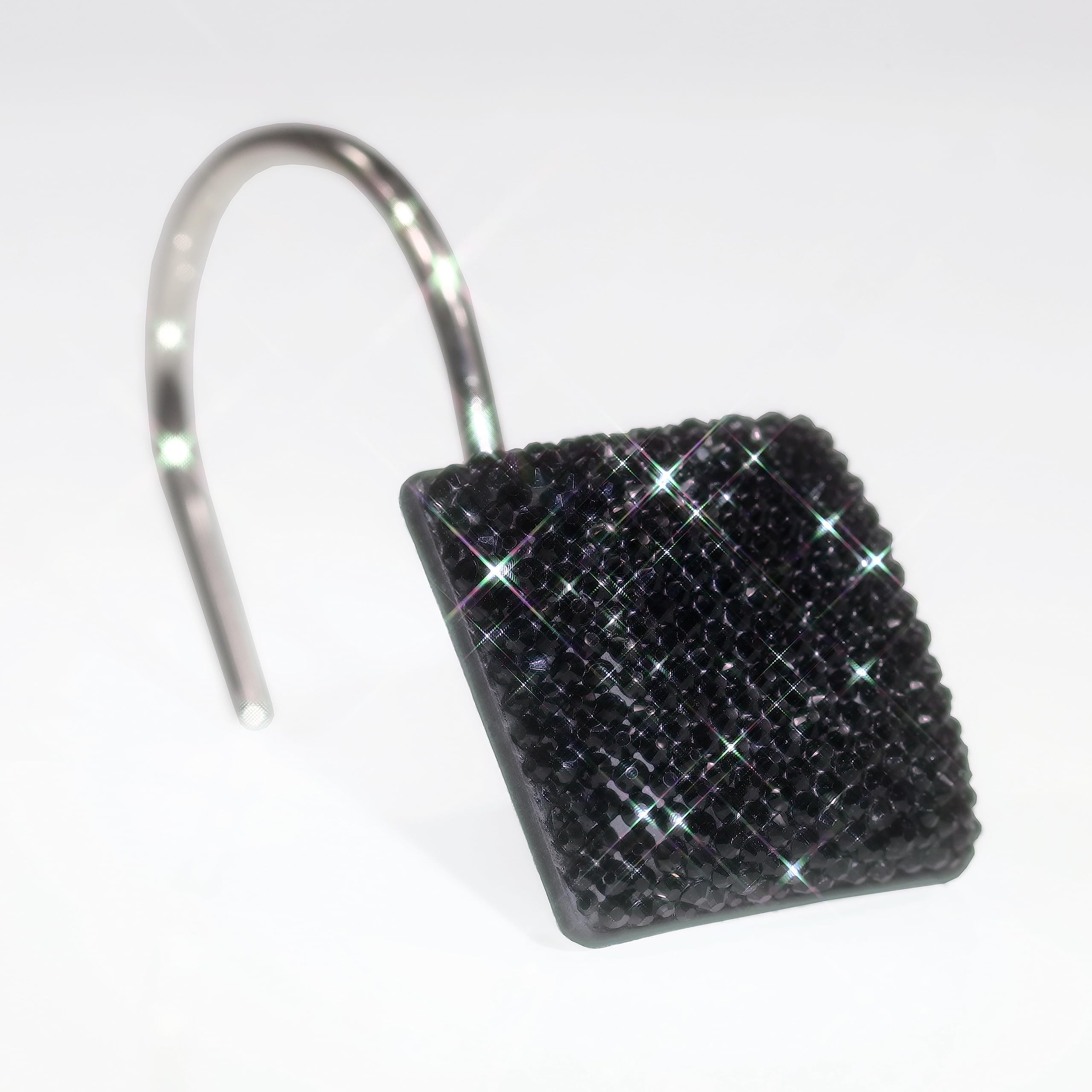 Black Bling Shower Curtain Hooks: Christmas Bathroom Curtain Rings, 12Pcs