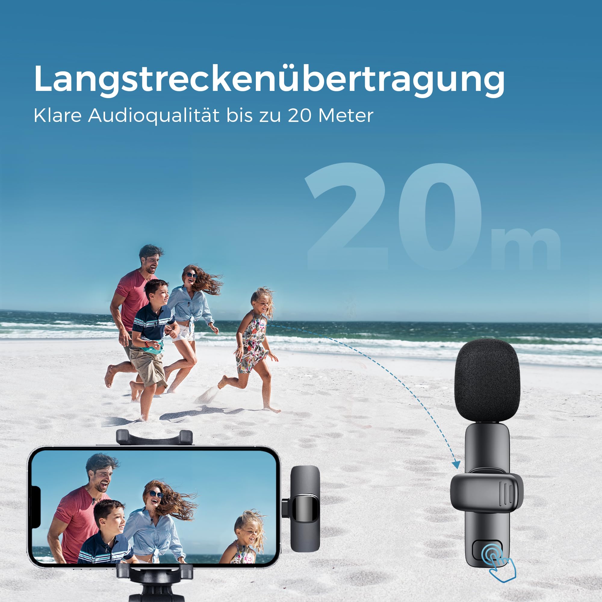 YRF Mikrofon für iPhone Android Handy, Kabelloses Lavalier Mikrofon, Plug&Play mini mikrofon 2,4GHz, USB-C&Lightning, Clip Mikrofon für Videoaufnahmen, TikTok, Vlogging, Interviews&Online-Unterricht