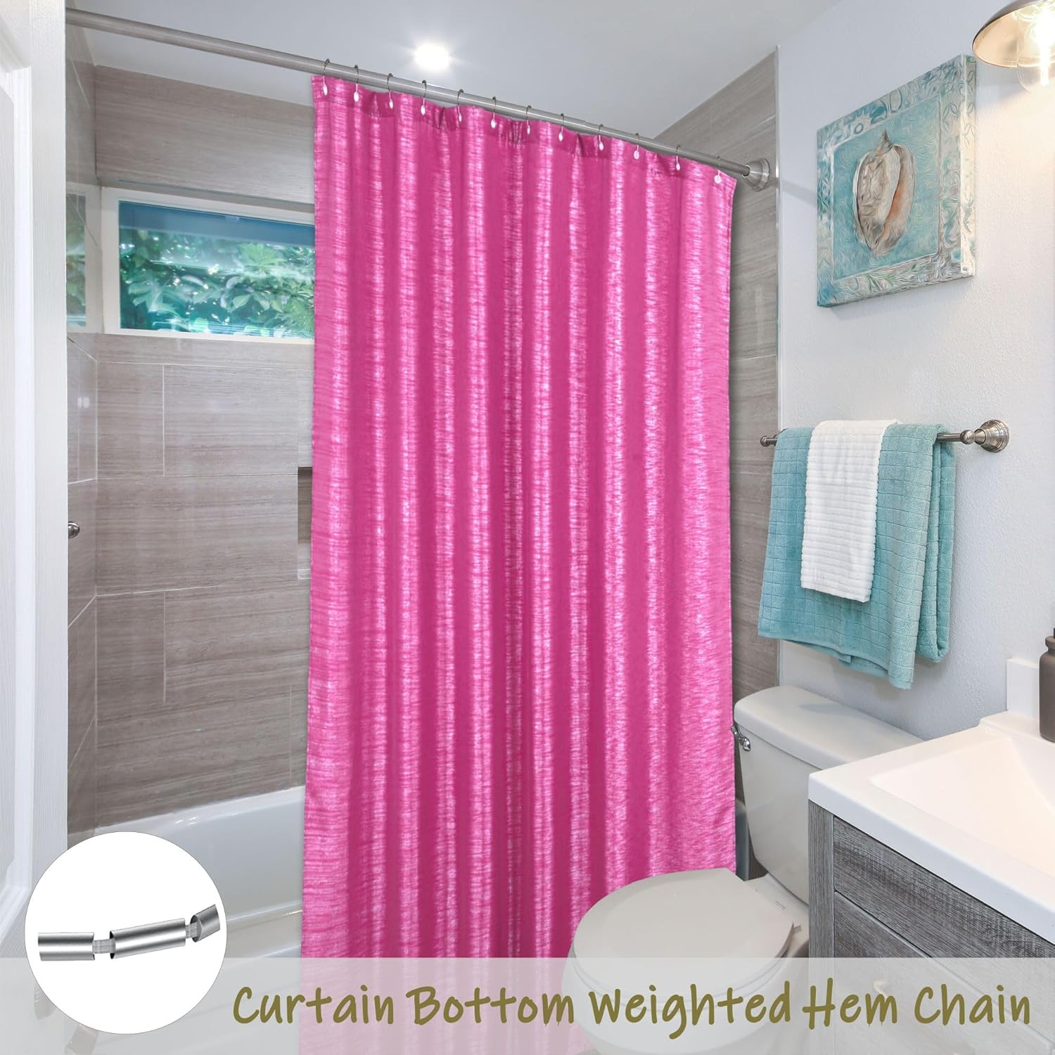 Hot Pink Glitter Shower Curtain – Luxury Sparkly Bling Metallic Satin Fabric Bathroom Curtain for Glam Coquette Valentines Day Bathrooms Décor - Fancy Cute Girly Accessories & Gift for Women, 72x72