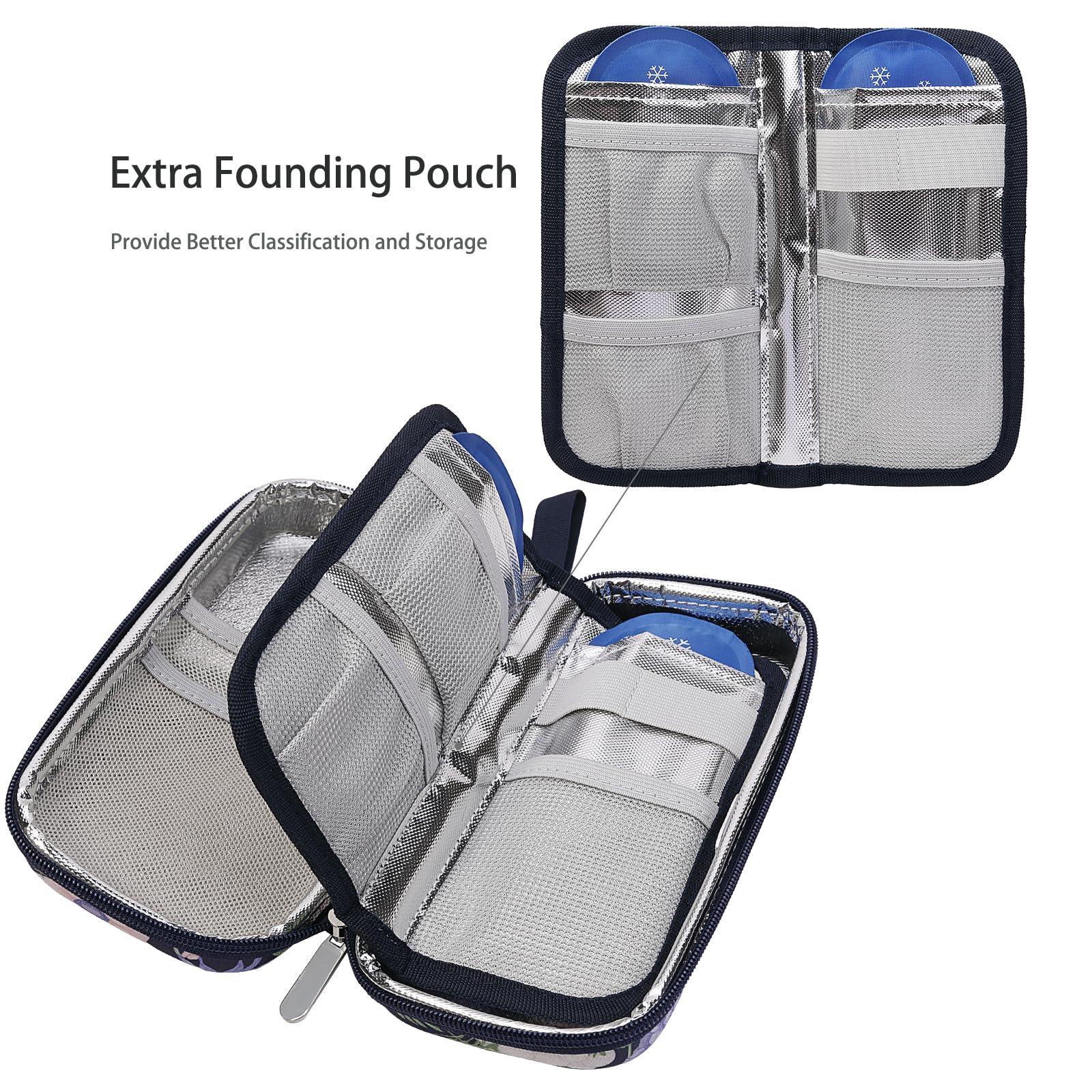 BOMKEE Insulin Cooler Travel Case, Insulated Pouch for Insulin Refrigerated Medicine Organizer Bag Carrying Case Storage Bag with 2 Ice Pack - Image 3
