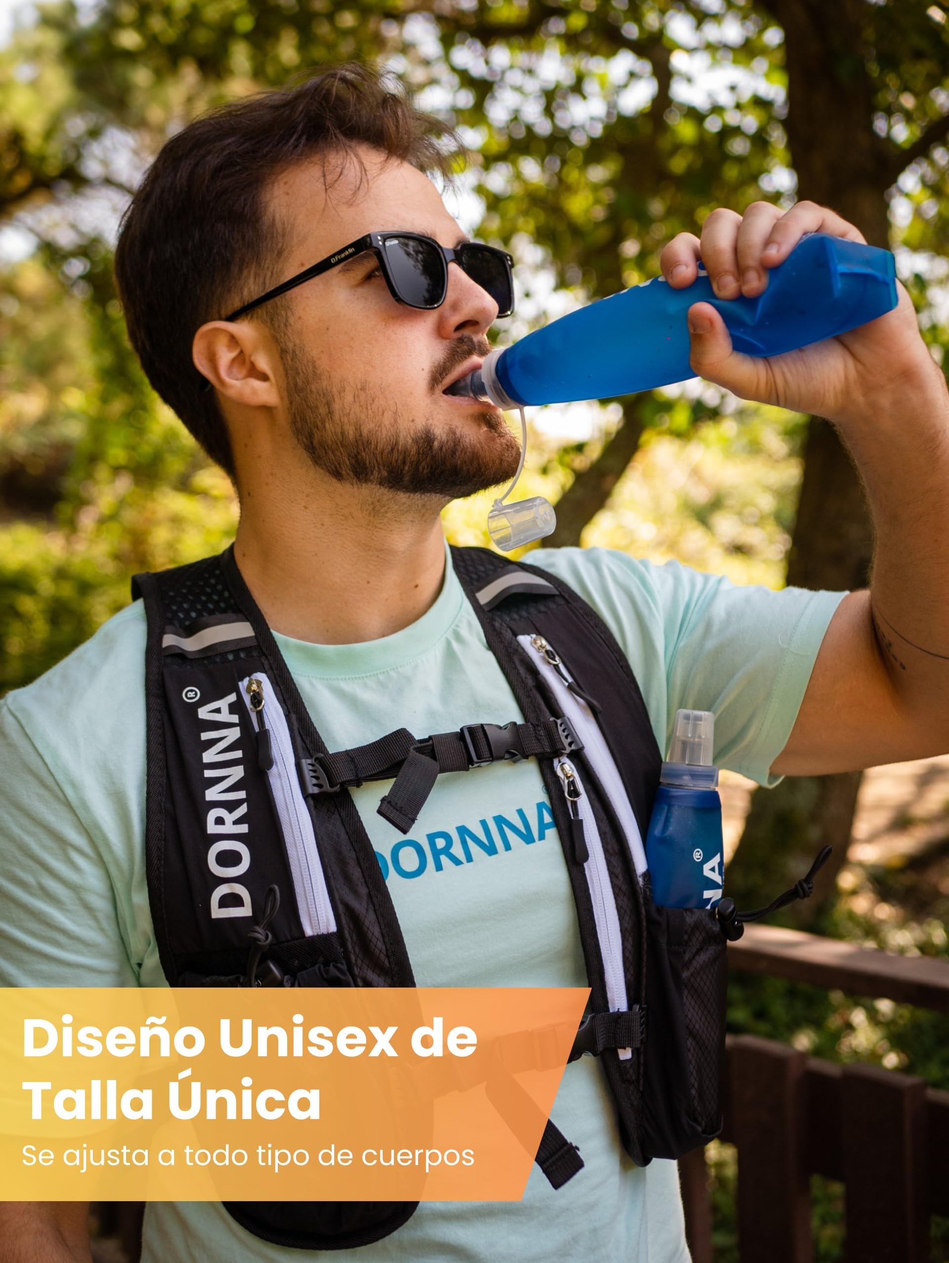 Ultra Terra V2 - Chaleco Hidratación Trail Running + 2 Soft Flask 500ml de Regalo, Mochila de Correr Hombre y Mujer, Bolsillo Trasero para Vejigas de hasta 1.5L.