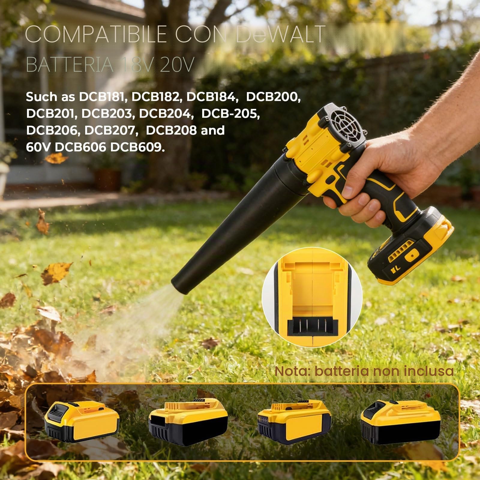 Ventilatore senza fili e aspirapolvere 2 in 1 compatibile con batteria Dewalt 18 V, 150 W, senza spazzole, con 5 ugelli per auto, campeggio, officine, tastiere (senza batteria)