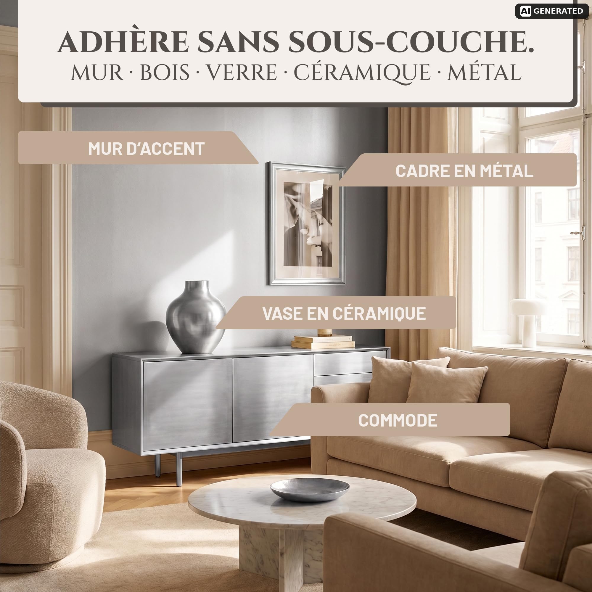 LM Peinture Murale Métallique 2L – Argent – Éclat Métallique Époustouflant pour Intérieurs Élégants, Application Facile, À Base d'Eau, Idéale pour Projets Muraux Créatifs & DIY