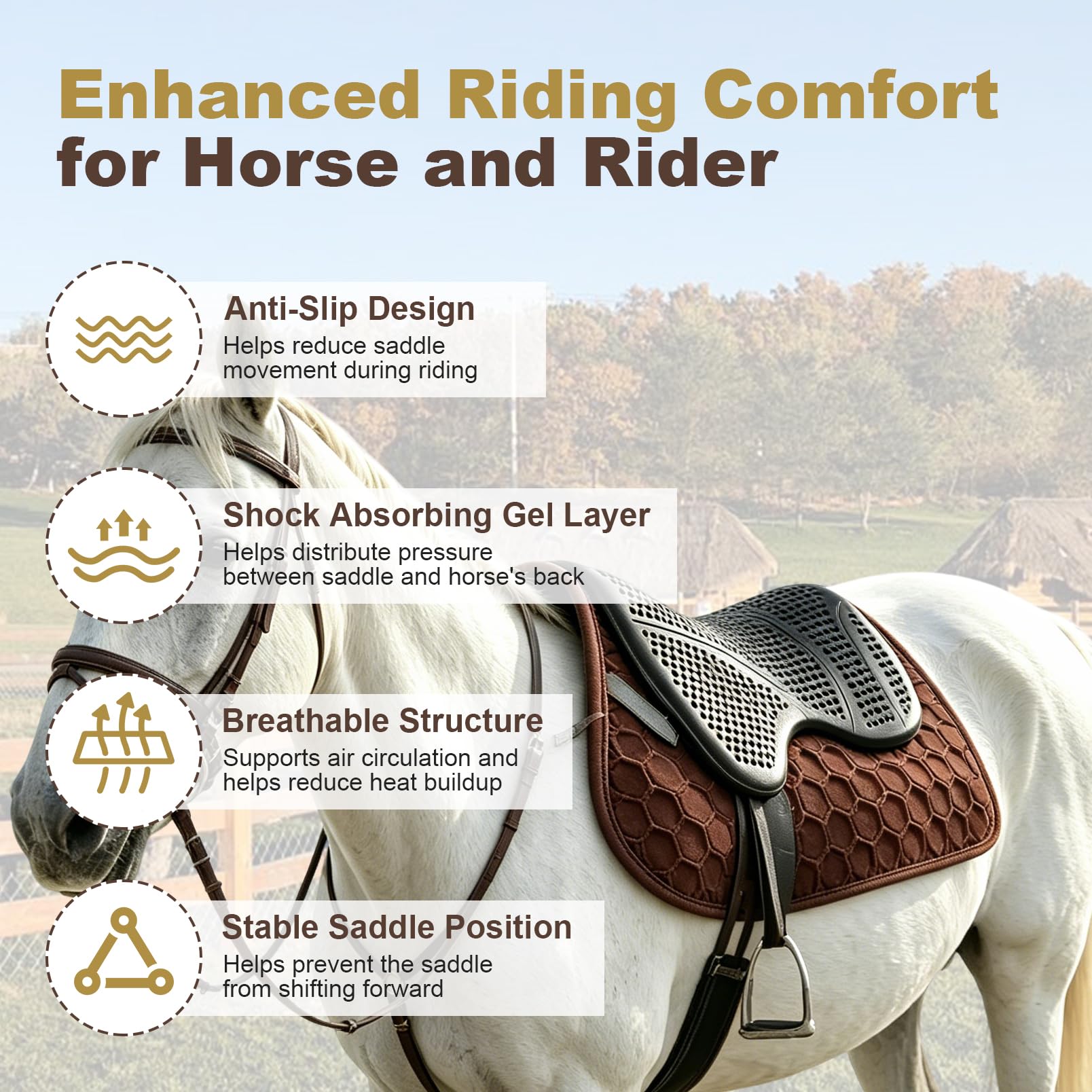 Sottosella Gel Cavallo, 52,5 x 42,5 cm, Antiscivolo, Ammortizzante