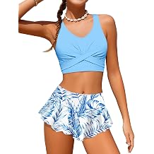 Qaoerde Girls Swimsuit Tropical Print Bikini Set with Ruffle Hem Two Piece Criss Cross Bathing Suits for Girls 7-16 Years