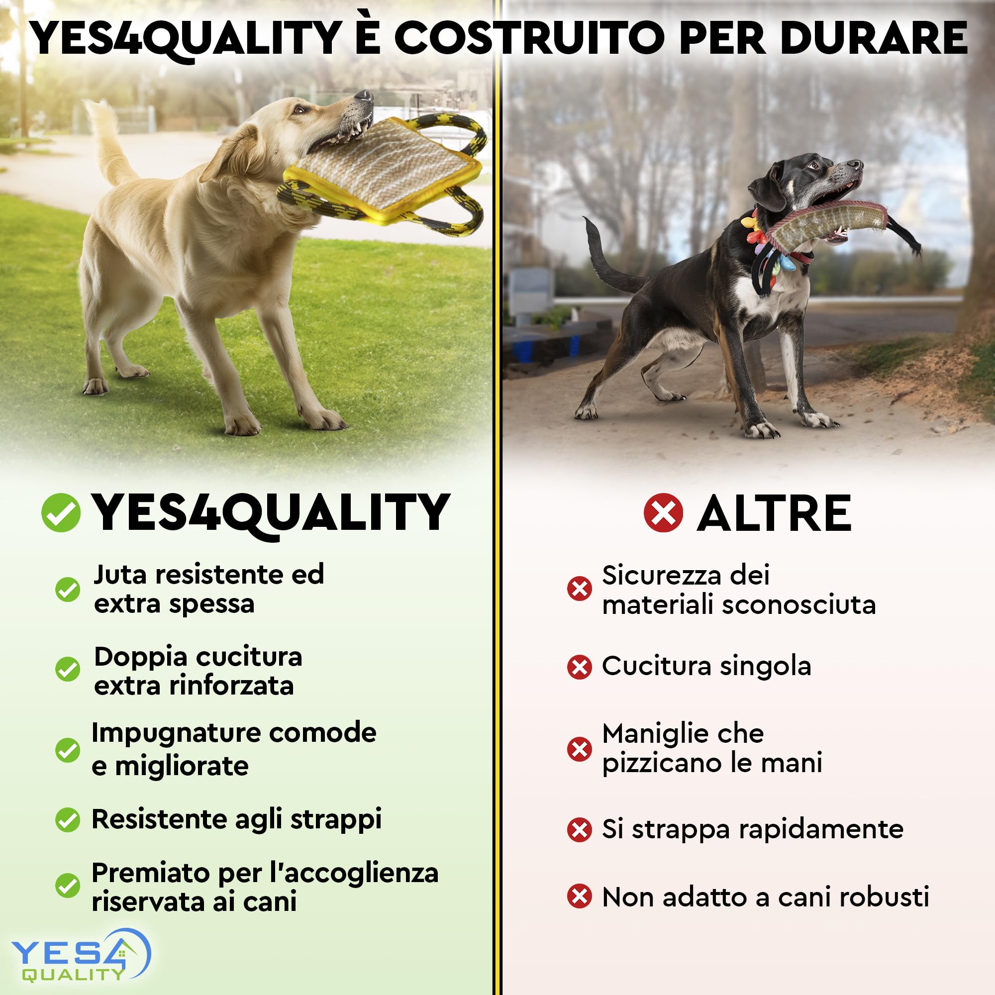 Cuscino per morso di cane 25x18 cm con 3 manici in nylon, Giocattolo da masticare per cani per sport e allenamento, Giocattolo da rimorchiatore per gioco interattivo di Yes4Quality
