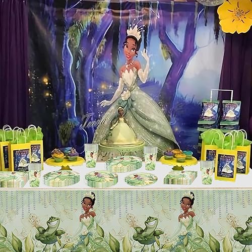 Miniatura 5 de 81 piezas de suministros para fiesta de cumpleaños Tiana, el juego de vajilla de princesa Tiana incluye 40 platos, 20 servilletas, 20 vasos de