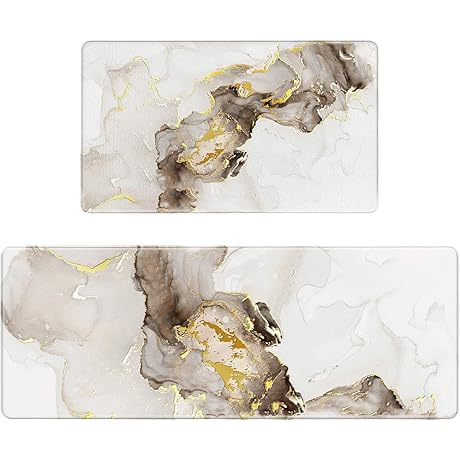 2-Piece Anti-Fatigue Marble Pattern Kitchen Mat Set by Hoikwo