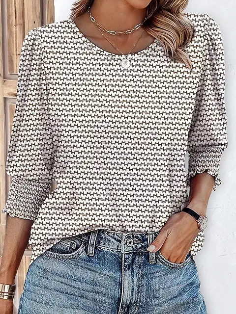 Elegante Damen Blusen mit 3/4-Ärmel und gesmokten Bündchen