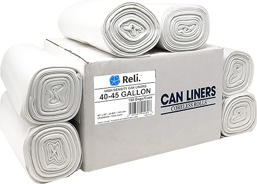 Reli. Bolsas de basura prémium de 40 a 45 galones, 150 unidades, fabricadas en Estados Unidos, resistentes, a granel, supervalor, bolsas de basura