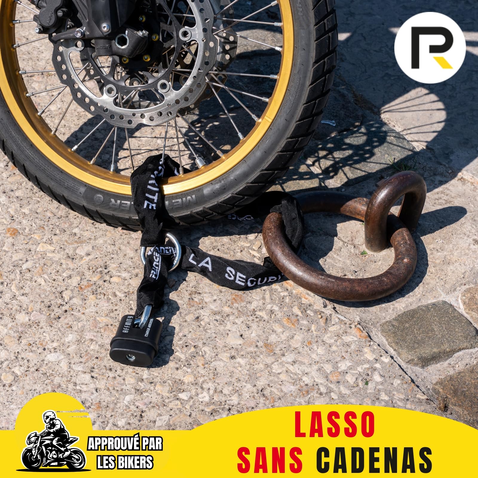 Chaine Moto Lasso - Scooter - Antivol Velo Electrique Ø10mm - Chaine Antivol Moto en Acier Cémenté SANS Cadenas Velo Antivol/Moto/Scooter - Longueur Chaine 115,5cm